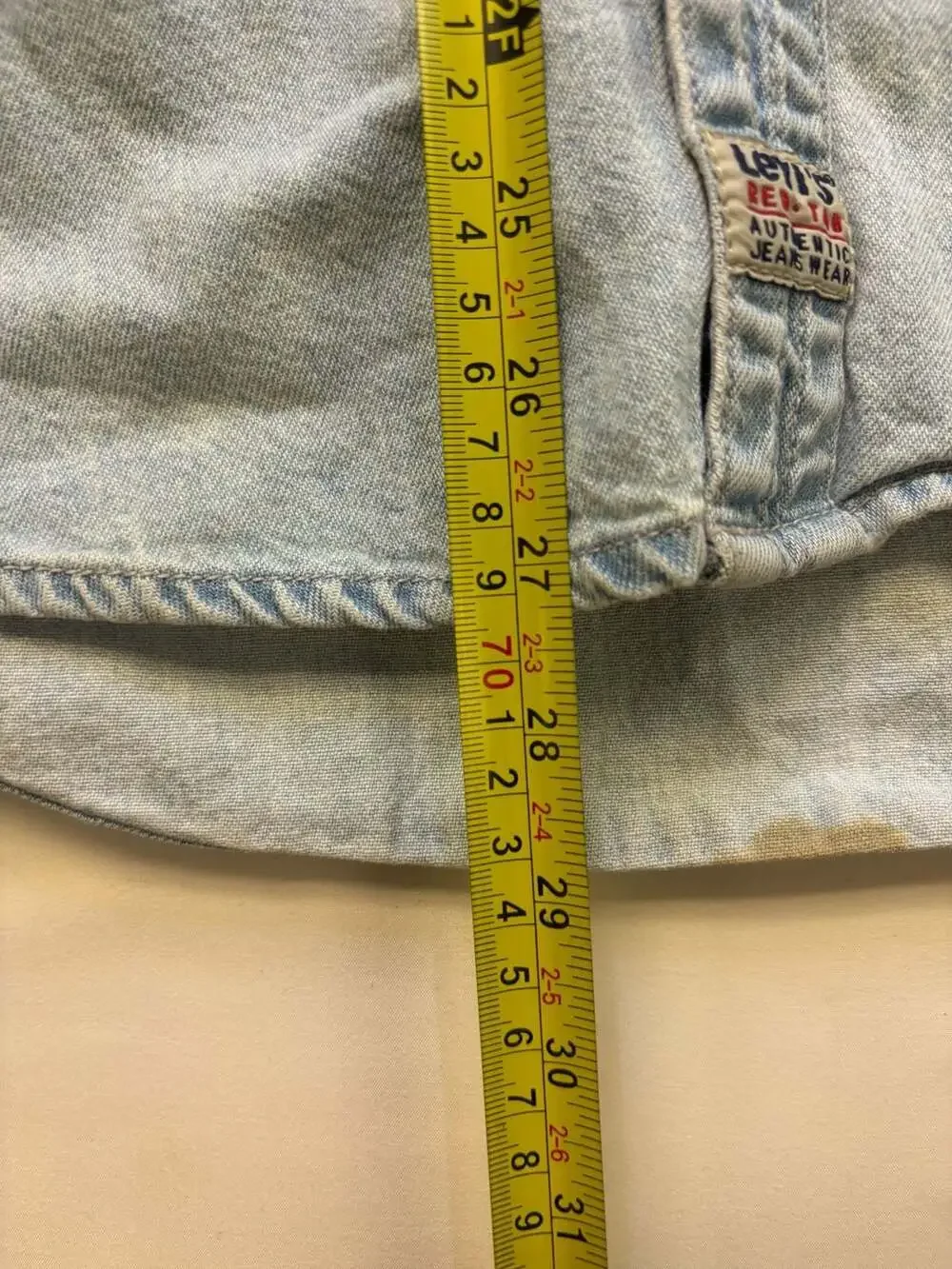 Vintage Levi's Red Tab Light Wash Denim Button Work Shirt Mens XL Metal Buttons